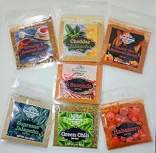 Spice Exchange 7 Spicy Dip Mix Variety Pack - Supreme Jalapeno Dip – Flamin' Hot Habanero-Bacon Dip - Sriracha & Roasted Garlic Dip - Green Chili Dip - Habanero Dip - Cheddar Jalapeno Dip - 8 Seconds