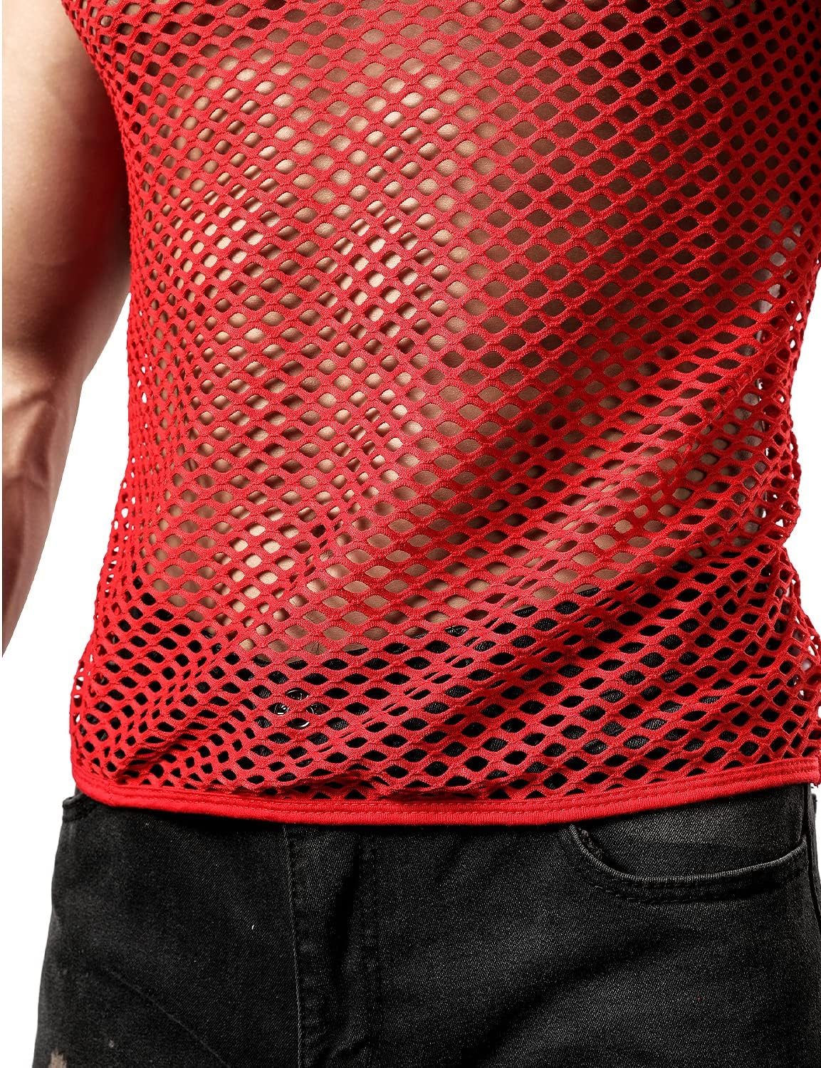 JOGAL Men's Mesh Fishnet Fitted Sleeveless Muscle Top - Image 6