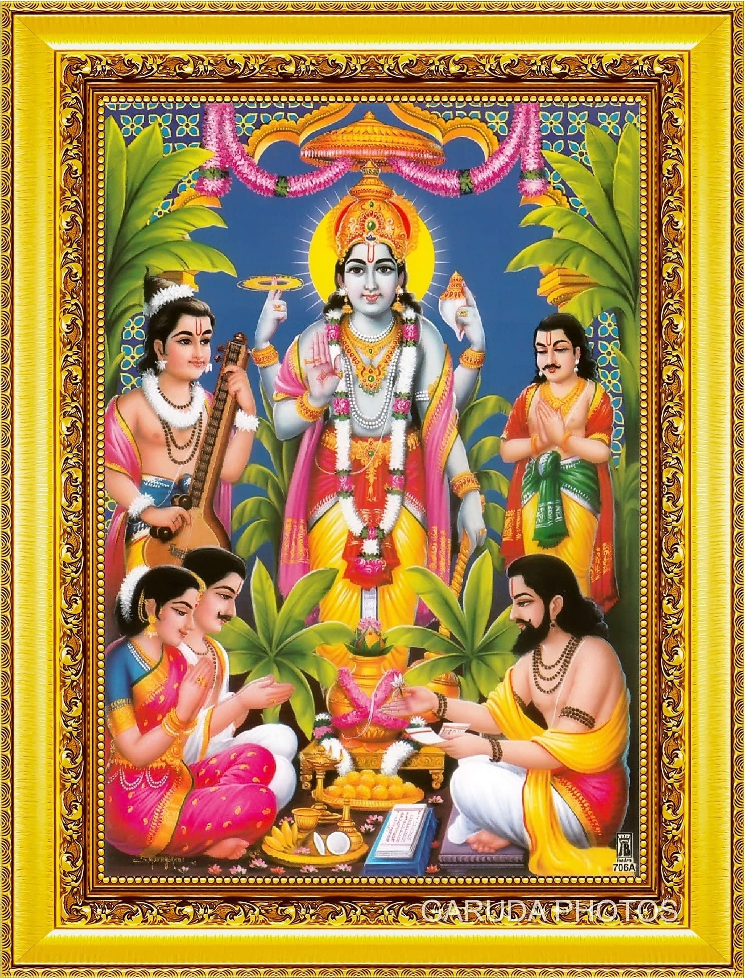 Garuda Photos- Satyanarayana Swamy Photo; Sathyanarayanan photo; Satyanarayan photo; Satnarayan Bhagwan; Sathya Narayanaswamy; Satya Narayana Swami Pooja Puja Vratam Photo frame (Small (9x7 Inch))