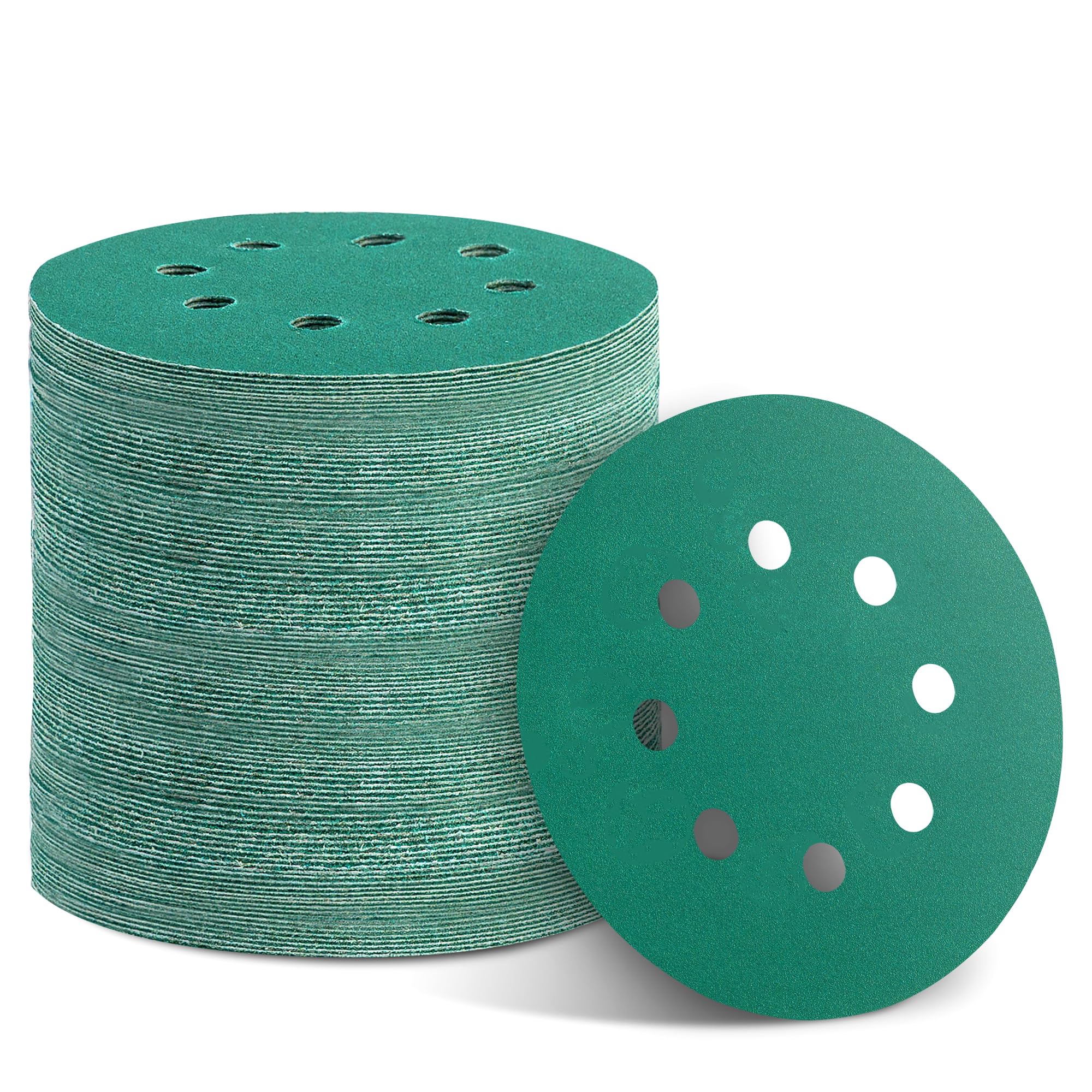 Green Sanding Discs Set, 5-Inch 8-Hole Sandpaper (320 Grit 100pcs)