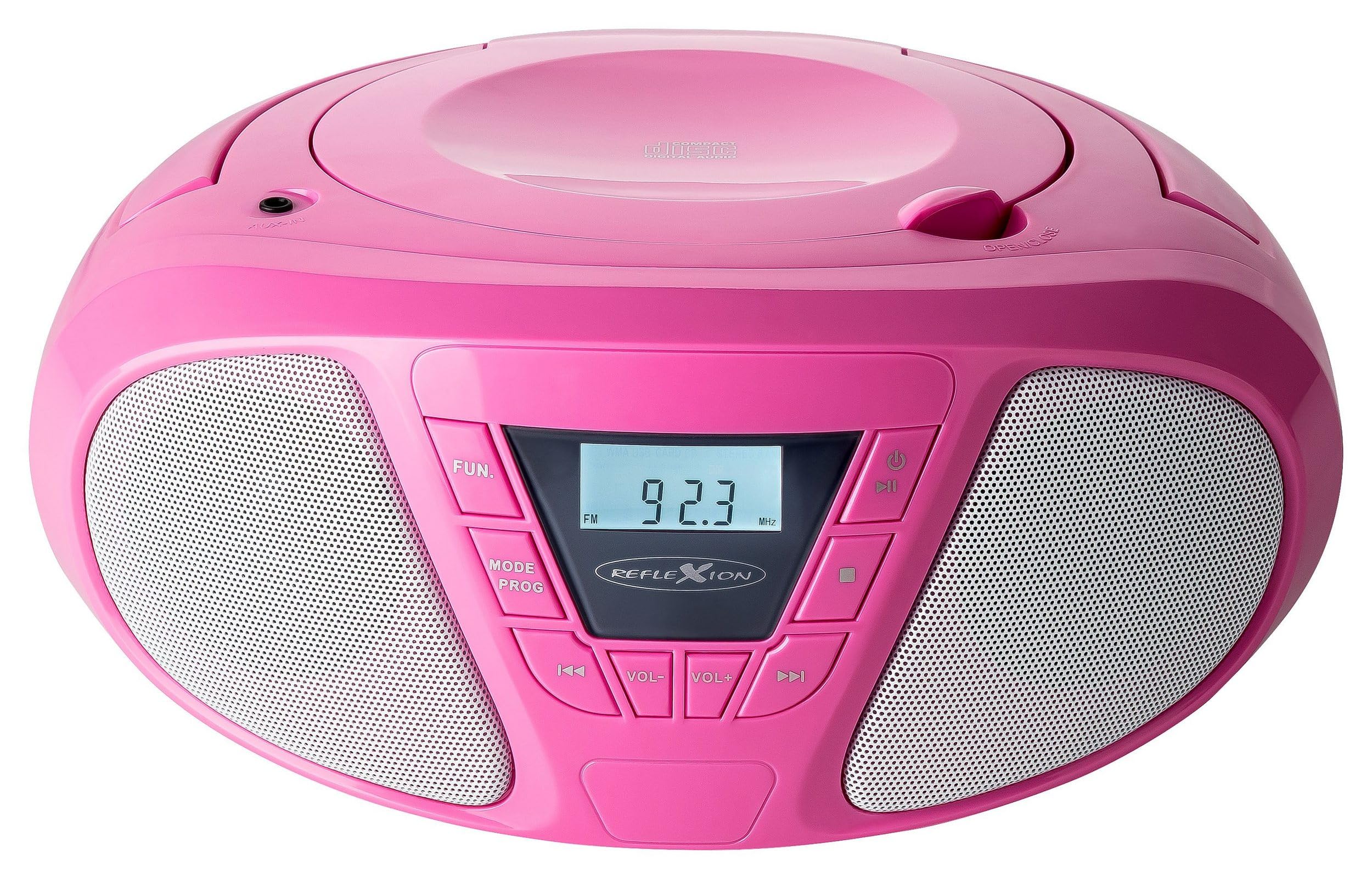 REFLEXION CDR614PK, Tragbares CD-UKW-PLL-Stereo Radio (2x16 Watt max. Musikleistung), 3,5mm AUX-IN Anschluss, Programmier-Funktion (CD: 20 Tracks), Pink