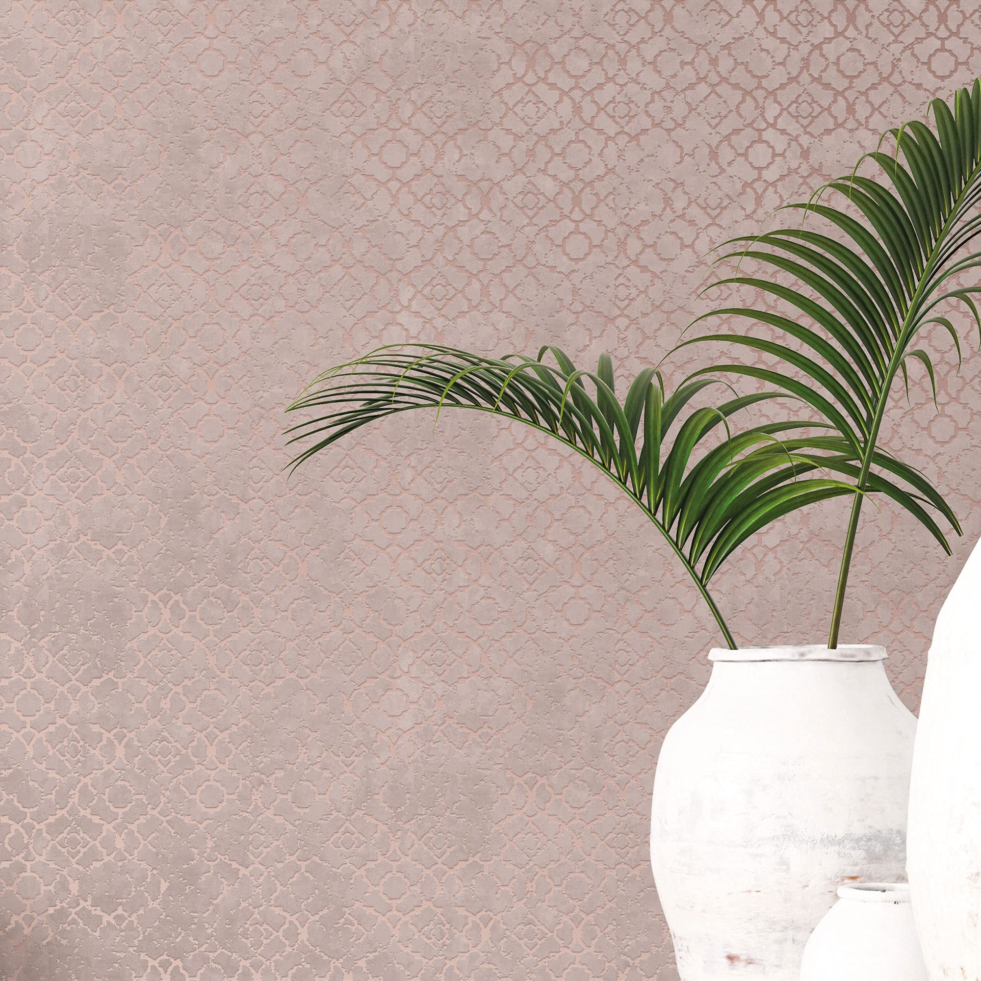 Galerie DWP0246-04 Emporium Aged Quatrefoil Wallpaper, Pink/Rose Gold, 10m x 53cm - Image 2