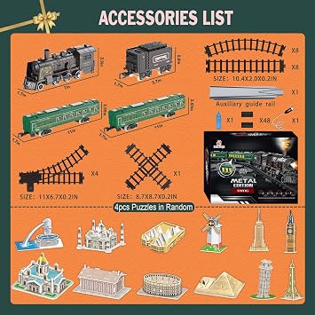Electric Train Sets for Kids Metal Alloy Christmas Train Toys Steam Locomotive, Glowing Passenger Carriages, Luxury Tracks, Light & Sounds Birthday Gifts for Boys Girls Red Green