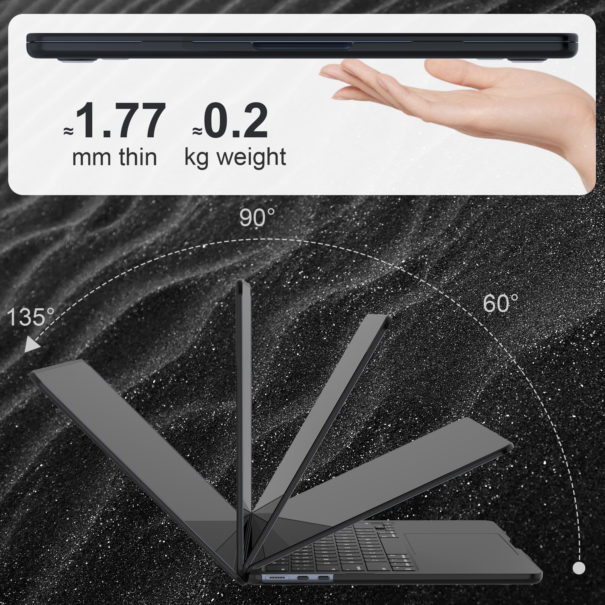 GPXIIZ Cover Compatibile con MacBook Air 13 Pollici M1 Custodia 2020 2019 2018 A2337 A2179 A1932, Case Cover Rigida Protettiva in Plastica Ultra Sottile 13.3", Nero