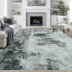 8x10 Area Rugs for Living Room Rug Washable: Abstract Large Rug for Dining Room Bedroom Carpet Non Slip 8 by 10 Indoor Modern Nursery Home Office Black White