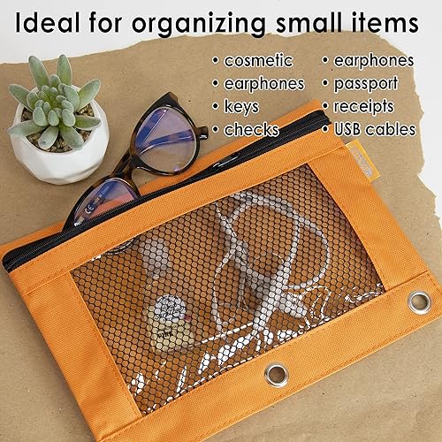 Miniatura 5 de BAZIC - Estuche para lápices de 3 anillos con agujeros de anillos reforzados con remaches, bolsas de malla de color pastel con cremallera para