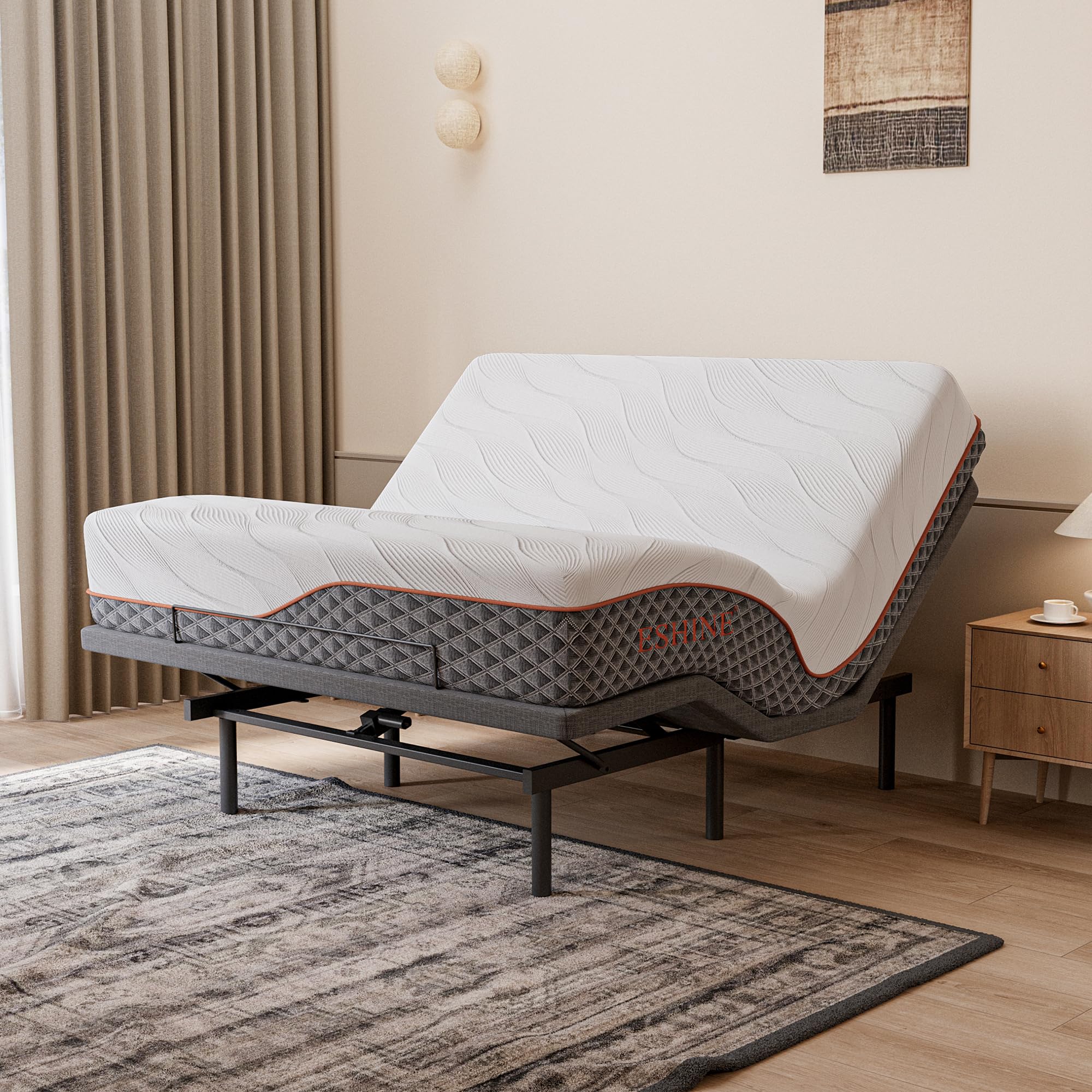 ESHINE King Adjustable Bed Frame with 14 Inch Mattress, Memory Foam Hybrid Mattress, Phone Control, Wireless Remote, 5 Minutes Installation, Head and Foot Incline, 3100 Series, King