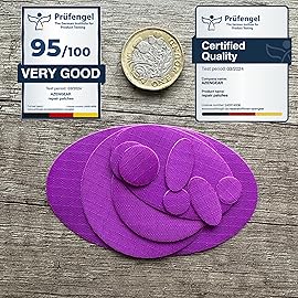 aZengear Down Jacket Repair Patches | Pre-Cut, Self-Adhesive, Soft, Waterproof, Tear-Resistant Rip-Stop Nylon Fabric to Fix Holes in Clothing, Sleeping Bags, Ski Pants (11 Pcs, Dark Purple)