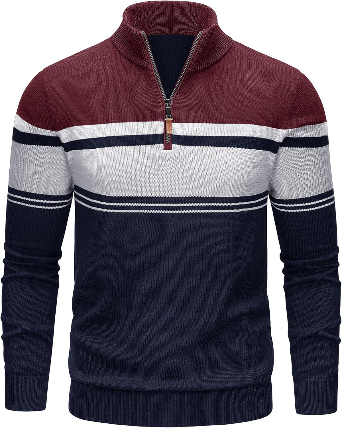 TACVASEN Men's Quarter Zip Sweaters Cotton Pullover Sweater Striped Casual Fall Winter Warm Pullover Sweatshirts