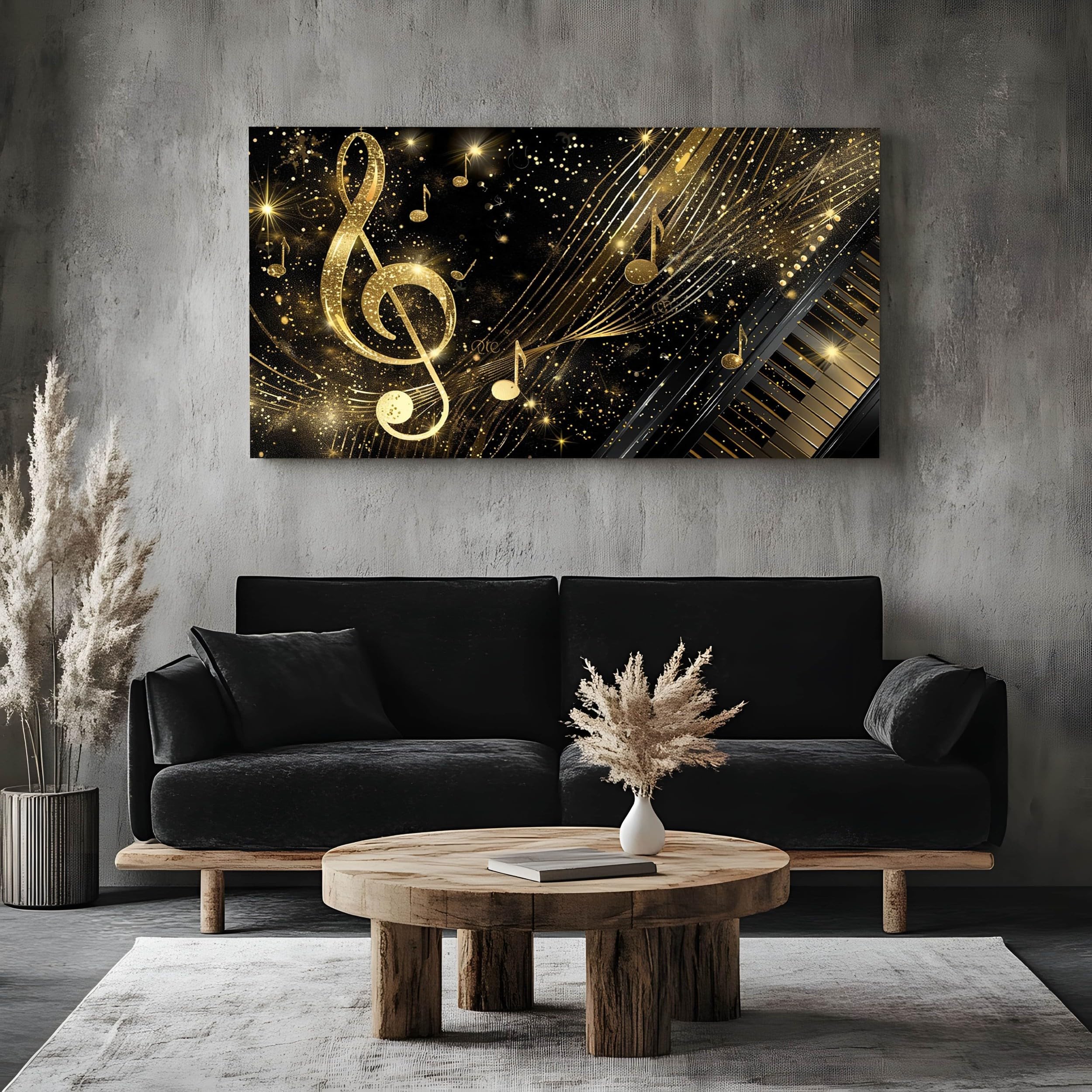 Quadri da Parete Moderni per Soggiorno Musicale Senza Cornice 80x160 cm | Chiave di Violino Stampa su Tela Rock Pianoforte Decorativa per Salotto Lusso Nota Musicale Quadretti per Camera da Letto