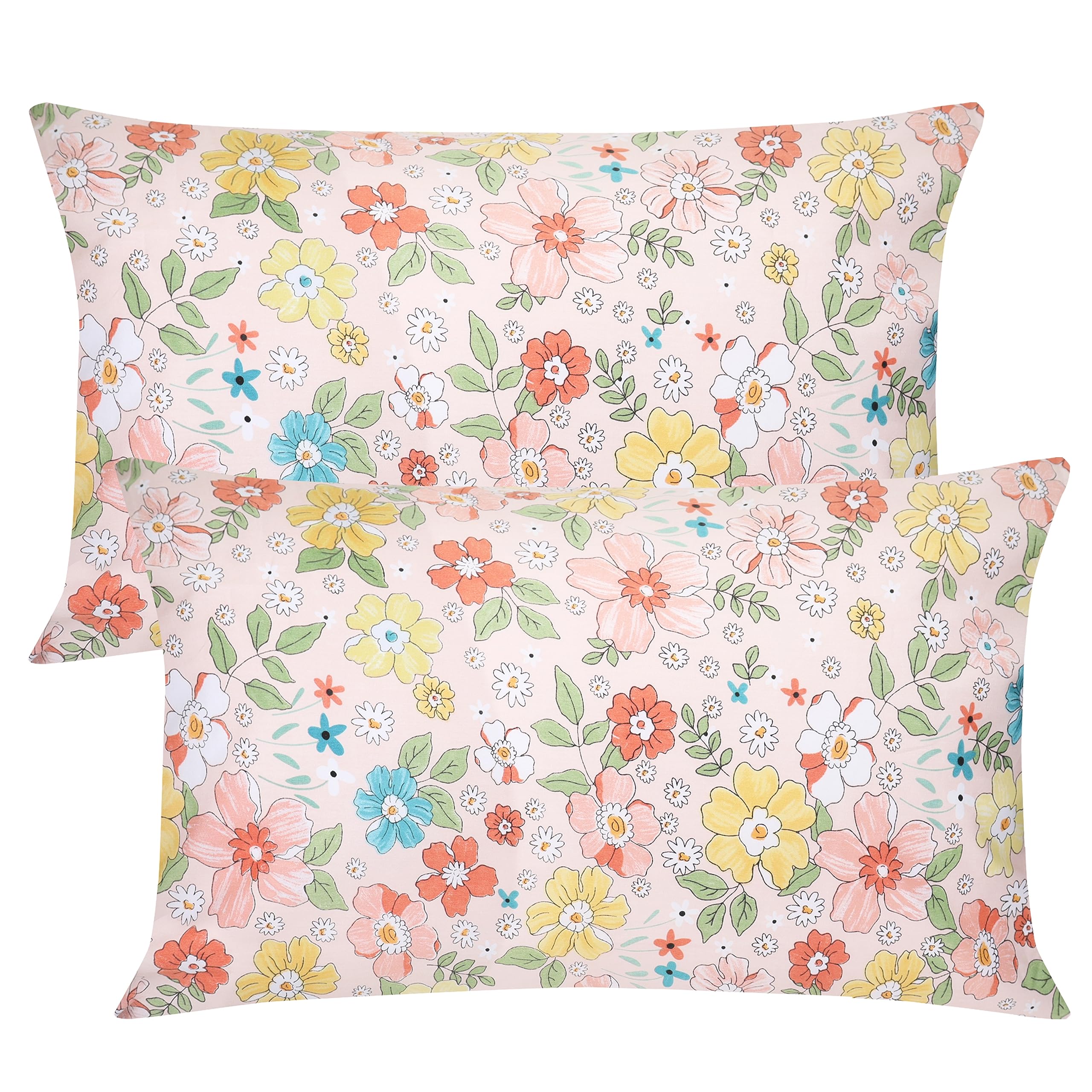 Set of 2 pillowcases, 51 x 76 cm, 100% cotton pillowcases for pillows envelope closure, cosy floral style pillowcase
