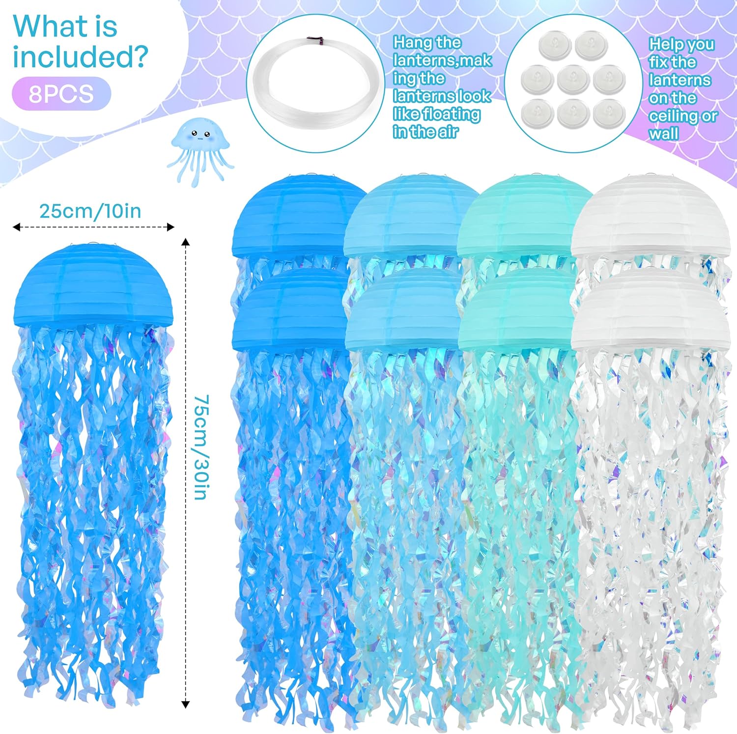 Jellyfish Paper Lanterns 14 Pacs 10 Inch Under The Sea Party Decorations