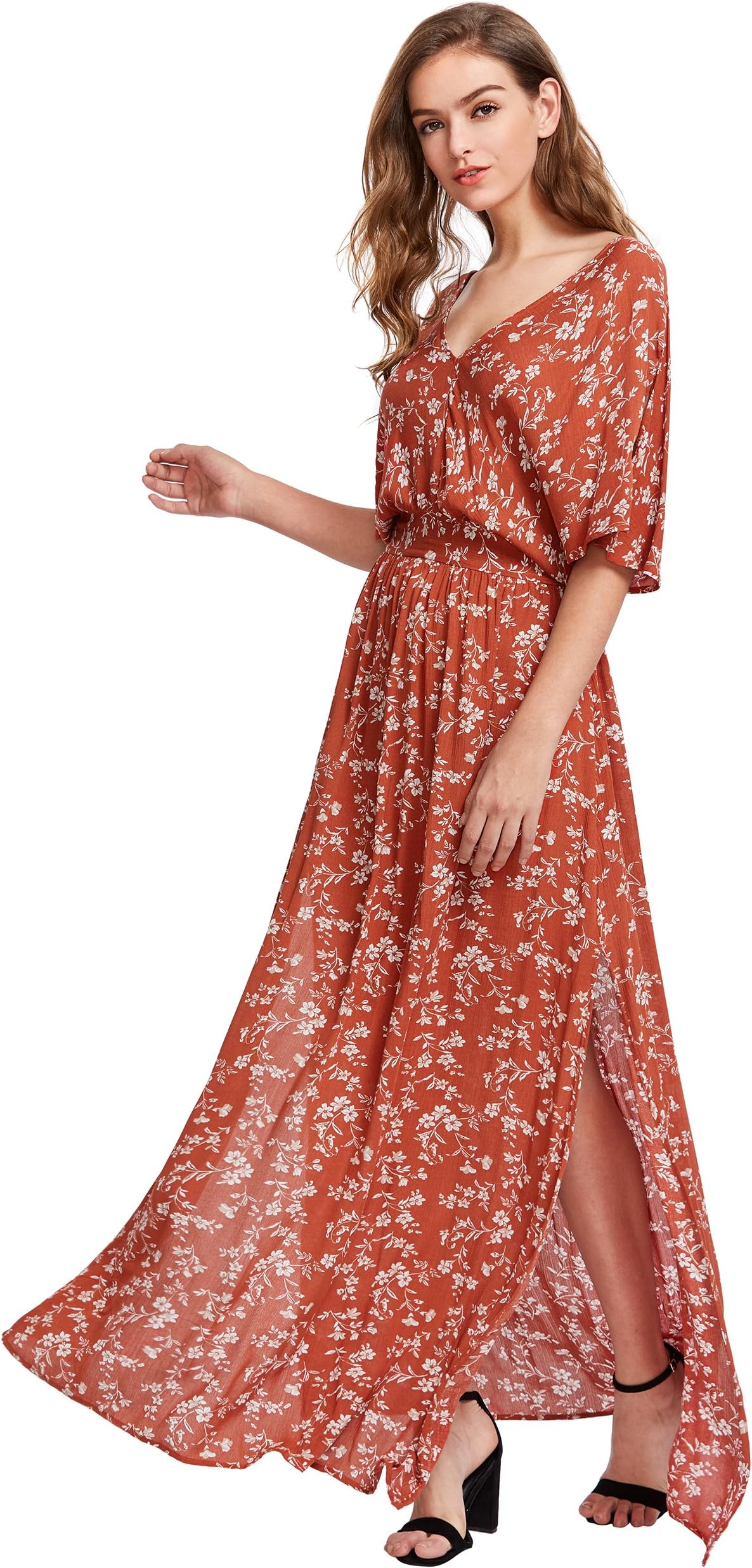 Milumia Women's Boho Split Tie-Waist Vintage Print Maxi Dress