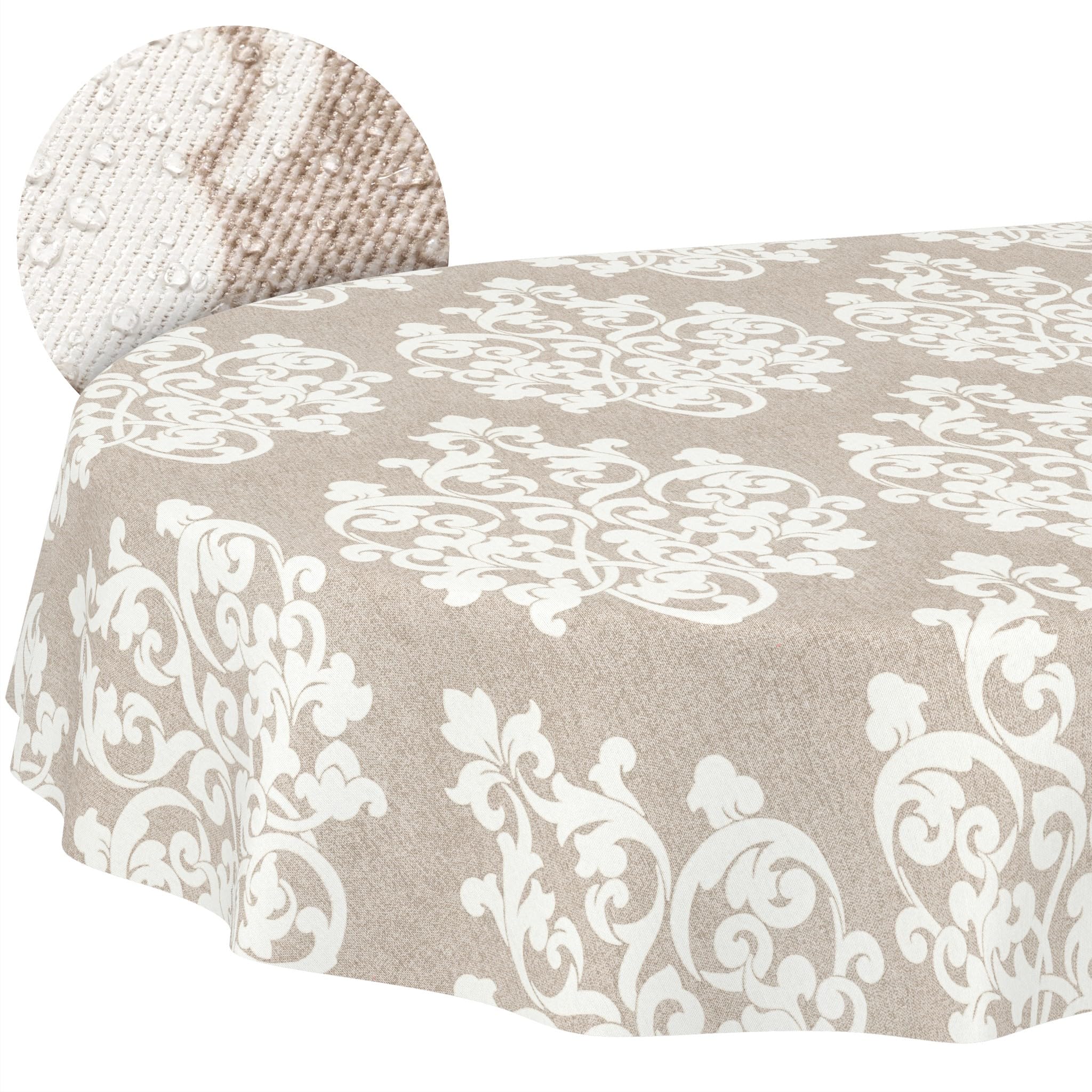 ANRO Washable Damask Oval Tablecloth 260 x 140 cm - Water-Repellent Indoor Outdoor Lotus Effect Cut Edge