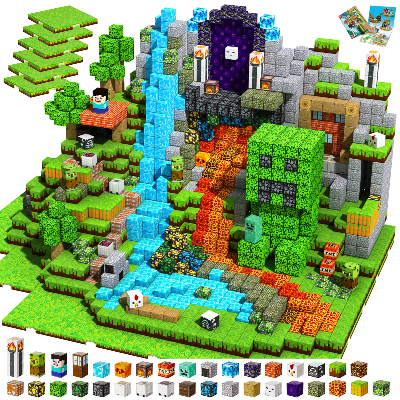 ToyUnited Magnetische Bausteine Kinder- 200 PCS Magnetische Blöcke Set mit Grasplatten & Schienen,Montessori Spielzeug Magnetbausteine Bauklötze für Jungen Mädchen,Kreatives Lernspielzeug Geschenk