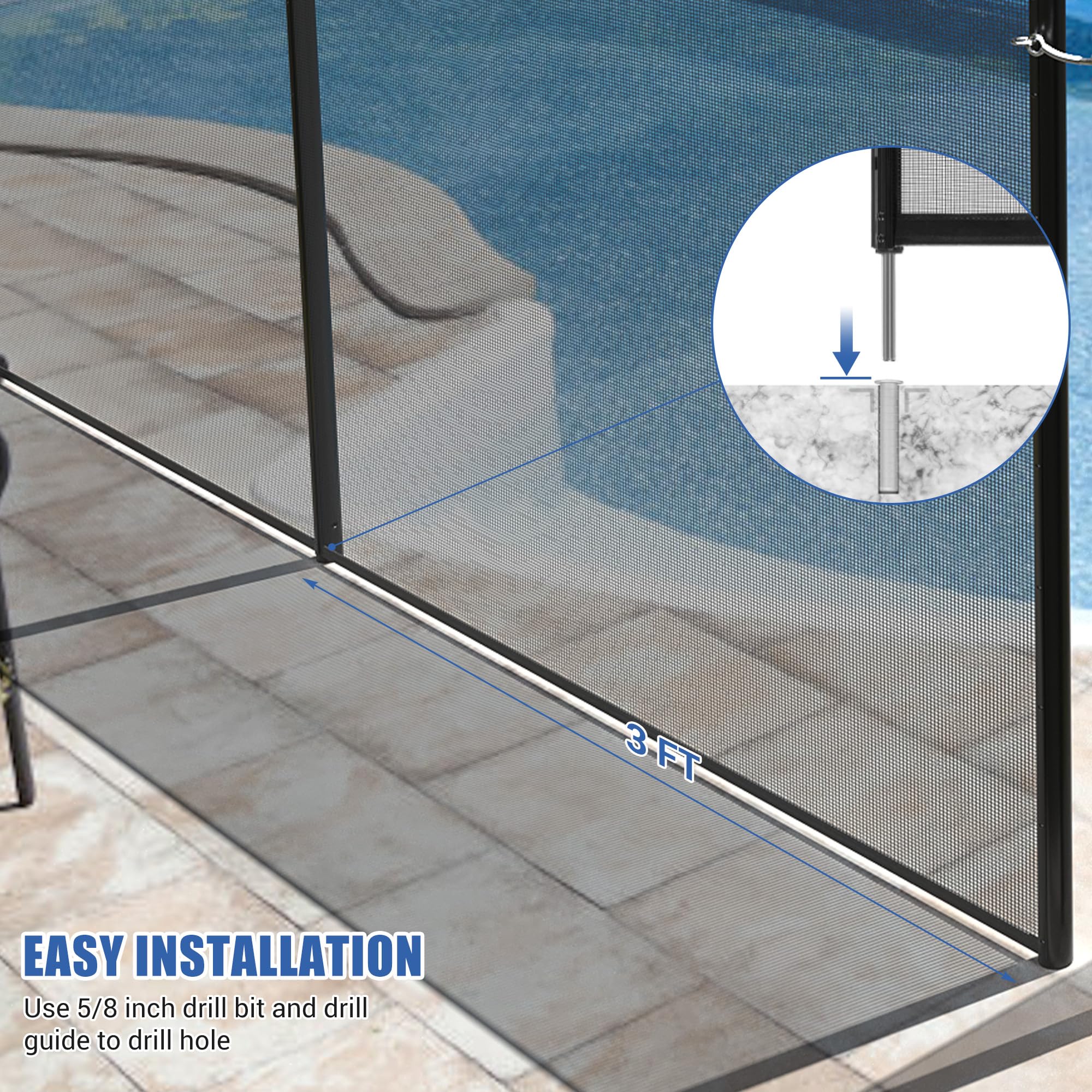 Garvee Valla de Seguridad para Piscina de 1,22 x 14,63 m, Cerca de Malla de PVC Teslin 340 GSM con Patas de Acero Inoxidable, Barrera Protectora para Niños y Mascotas, Instalación DIY, Negro