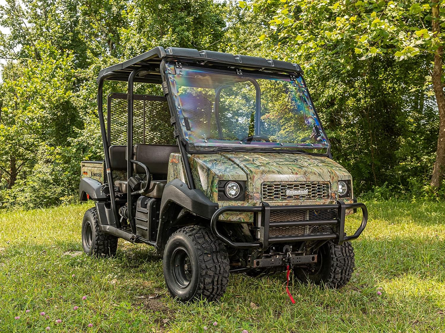 SuperATV Scratch Resistant Flip Vent Full Windshield Compatible With Kawasaki Mule 4000 4010: 2009+, Made of 1/4" Polycarbonate 250x Stronger than Glass