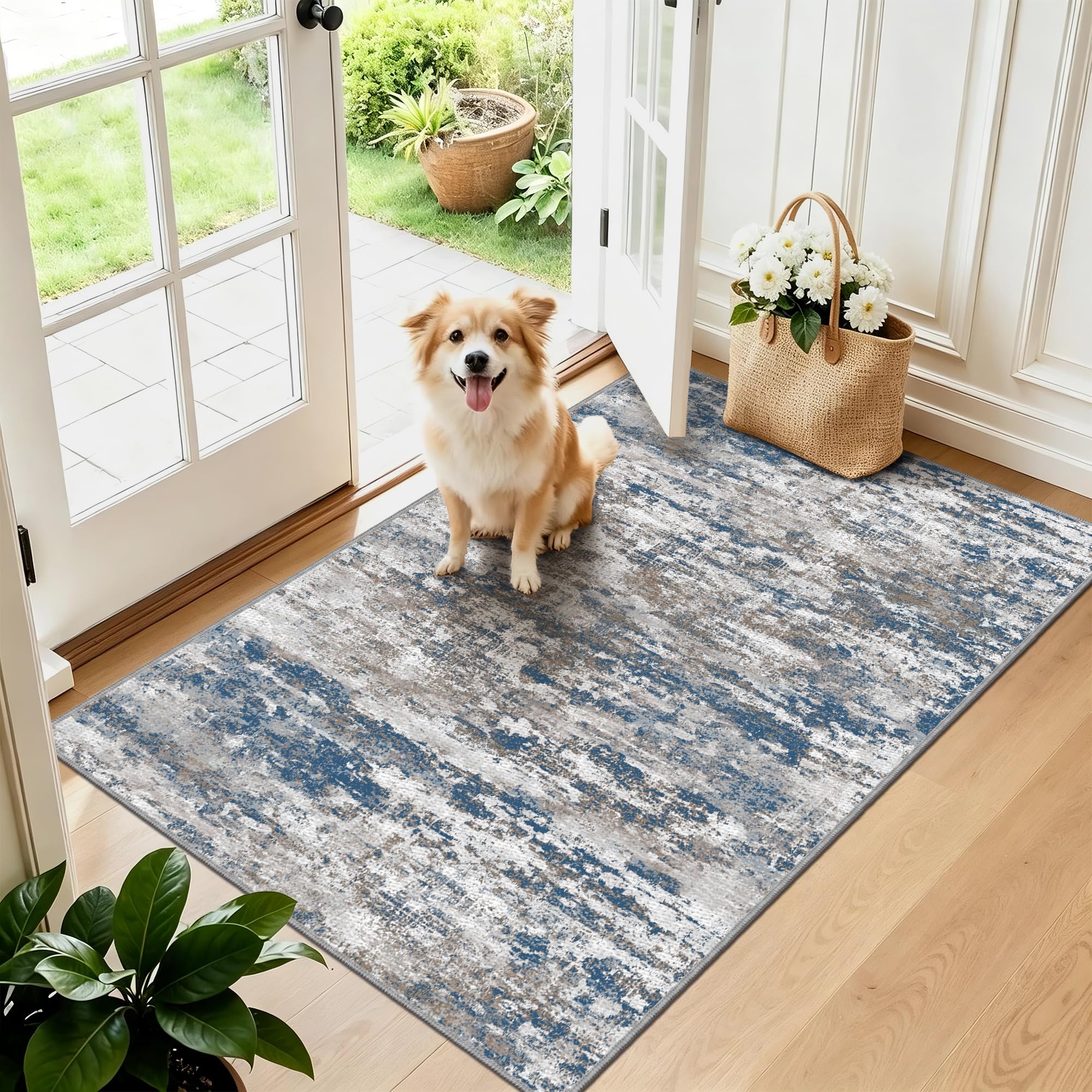 Small Area Rug 3x4ft Textured Non-Slip Multi