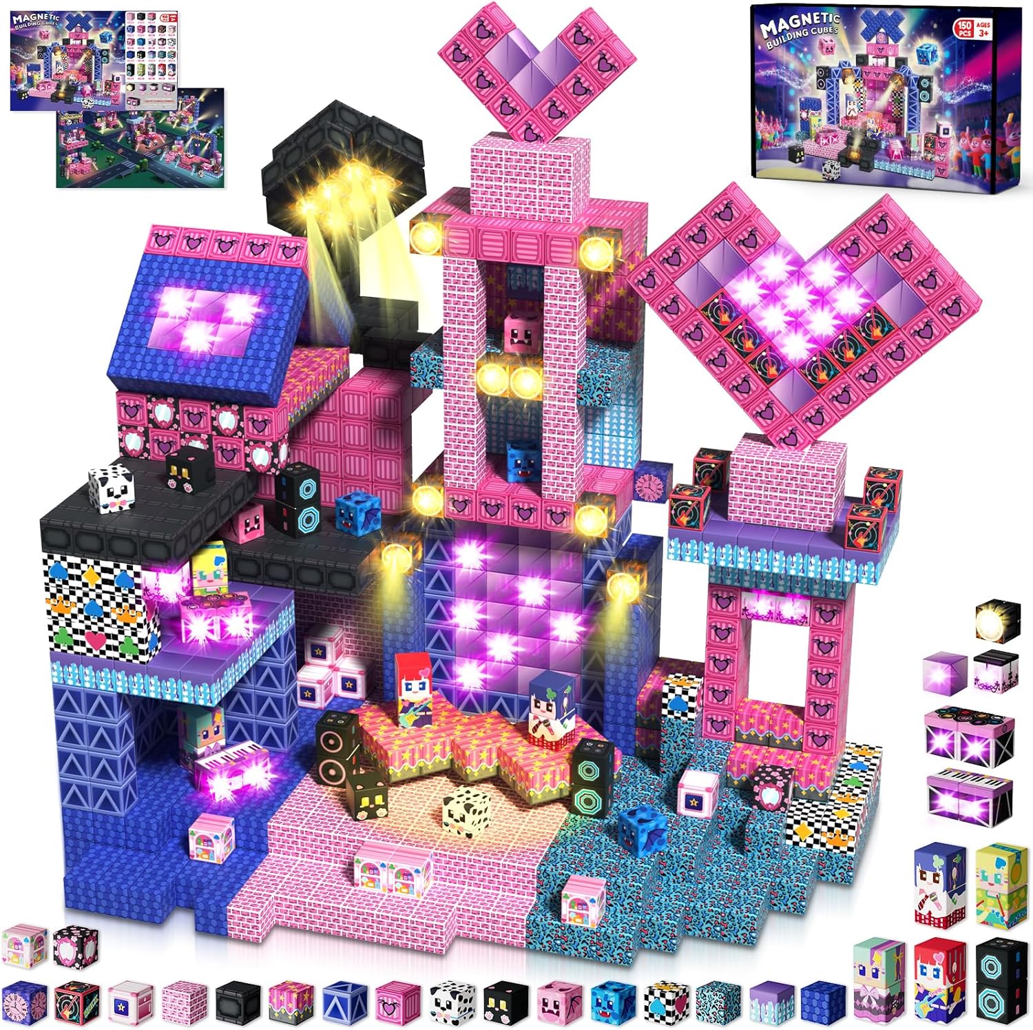 150Pcs Magnetic Blocks, Musical Band Magnetic Building Blocks, Constructions Toys for Kids Age 3 4 5 6 7 8 9 10, STEM Montessori Stacking Toy Boys & Girls Birthday Chritmas Gifts