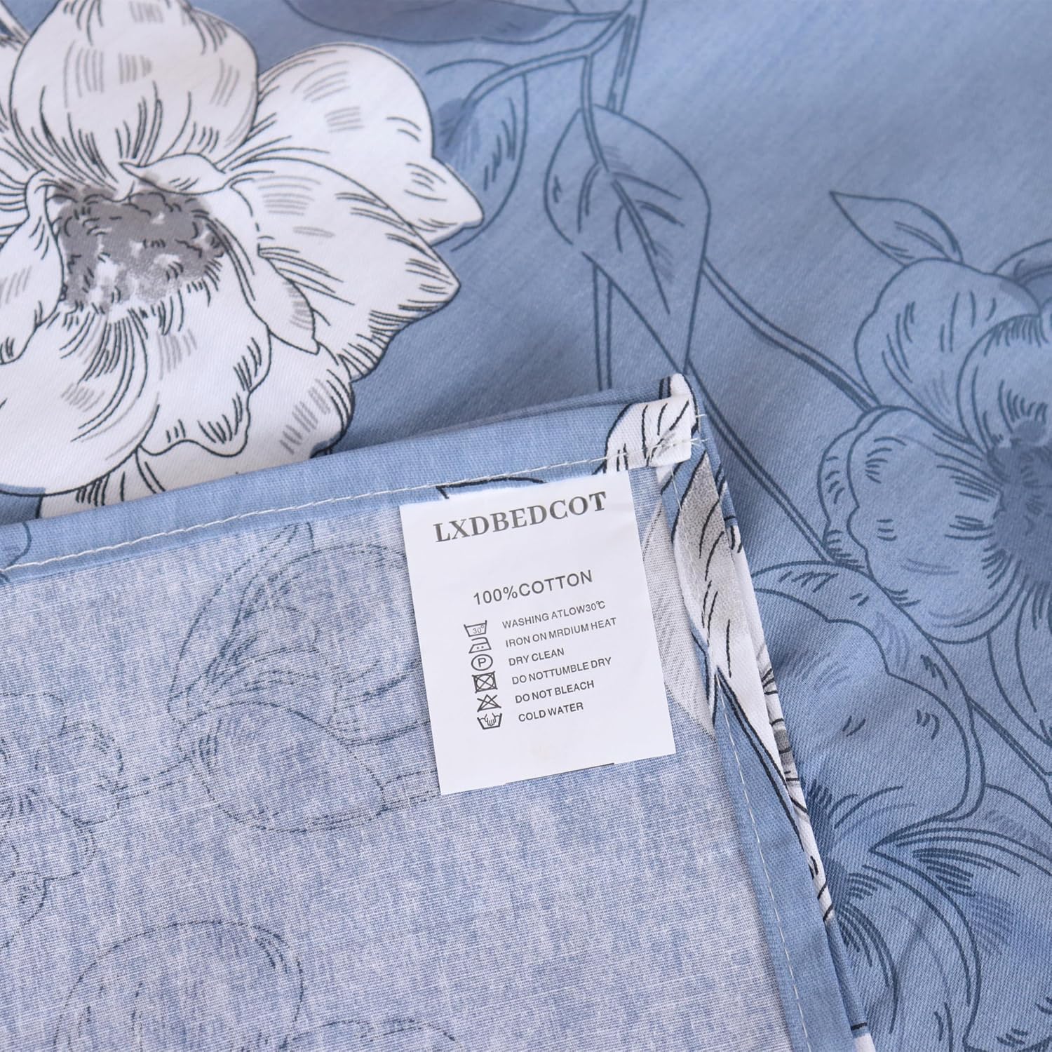 100 Percent Cotton King Size Flat Sheet Floral Printed Blue Hotel Luxury Bedding Sheets Soft and Breathable Top Sheet