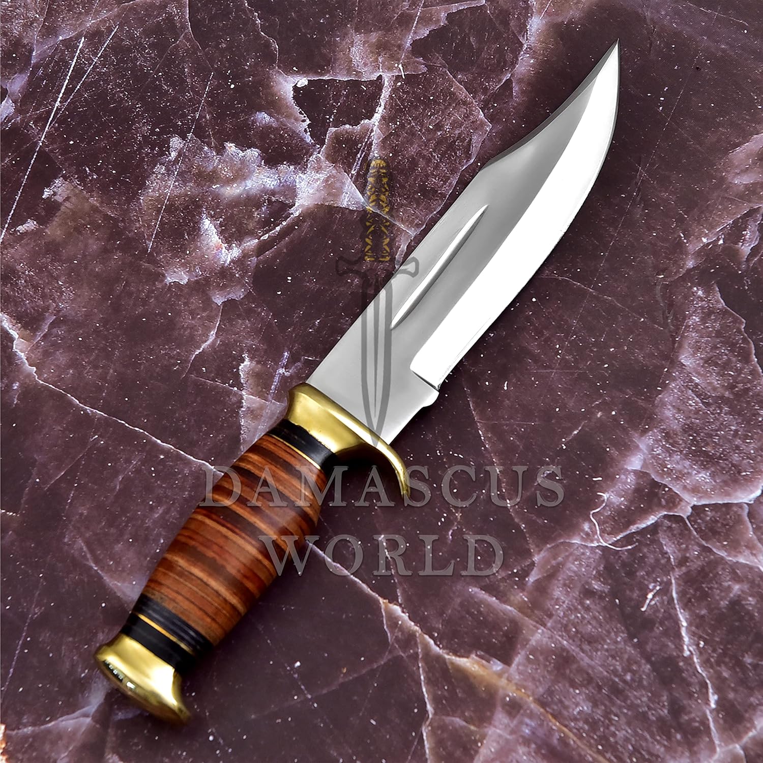 Fixed Blade Bowie Knife D2 Steel 12.5 inch | Hunting Knife, Leather Handle | Hunting, Skinning, Camping | Large Hunting Bowie Knive For Men KE-0548-HK