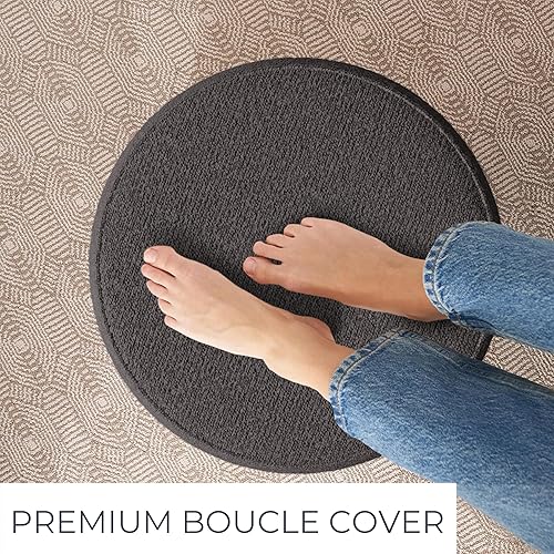 Vista 3 de ZICOTO Hermoso puf Boucle otomano y reposapiés – Eleva la decoración de tu sala de estar con comodidad ligera y encanto – Un taburete redondo gris