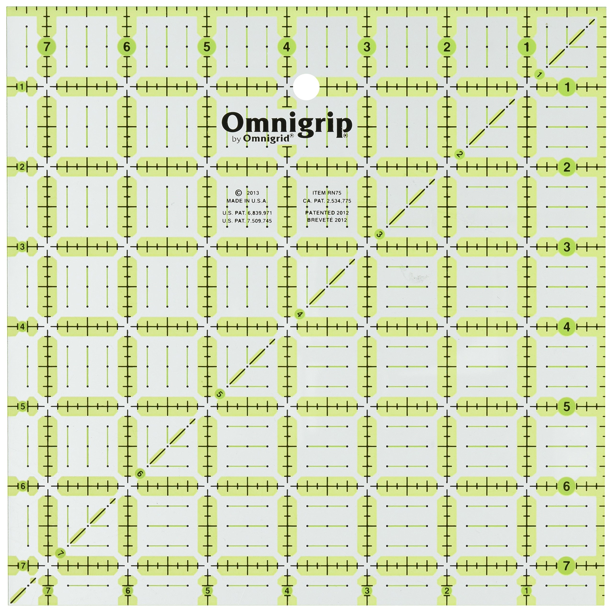 Omnigridquilter ruler, non-slip square 7-½ "x 7-½" green