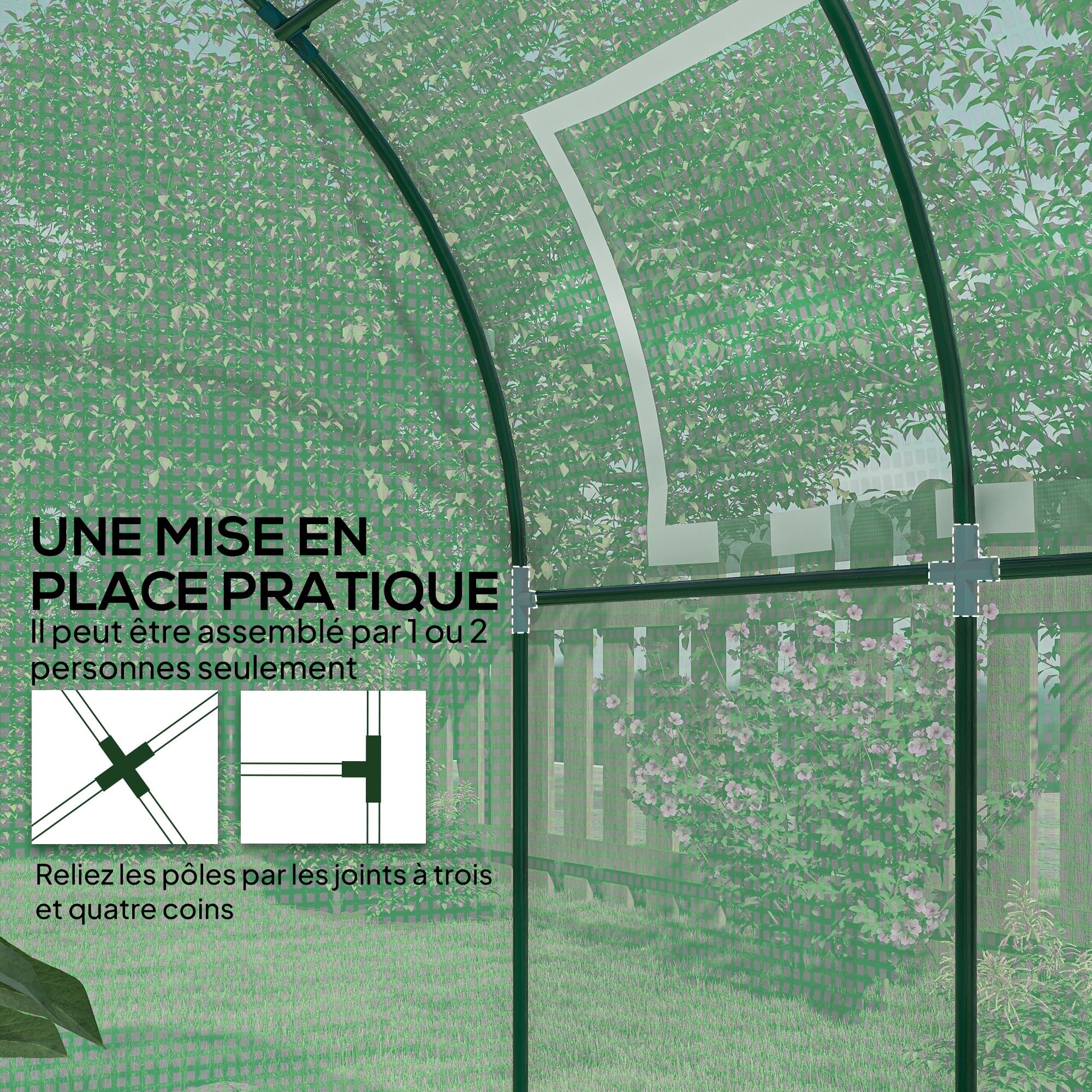 Outsunny Serre tunnel de jardin 3,24m² 180x180x200cm cadre acier porte fenêtre enroulables bâche PE verte