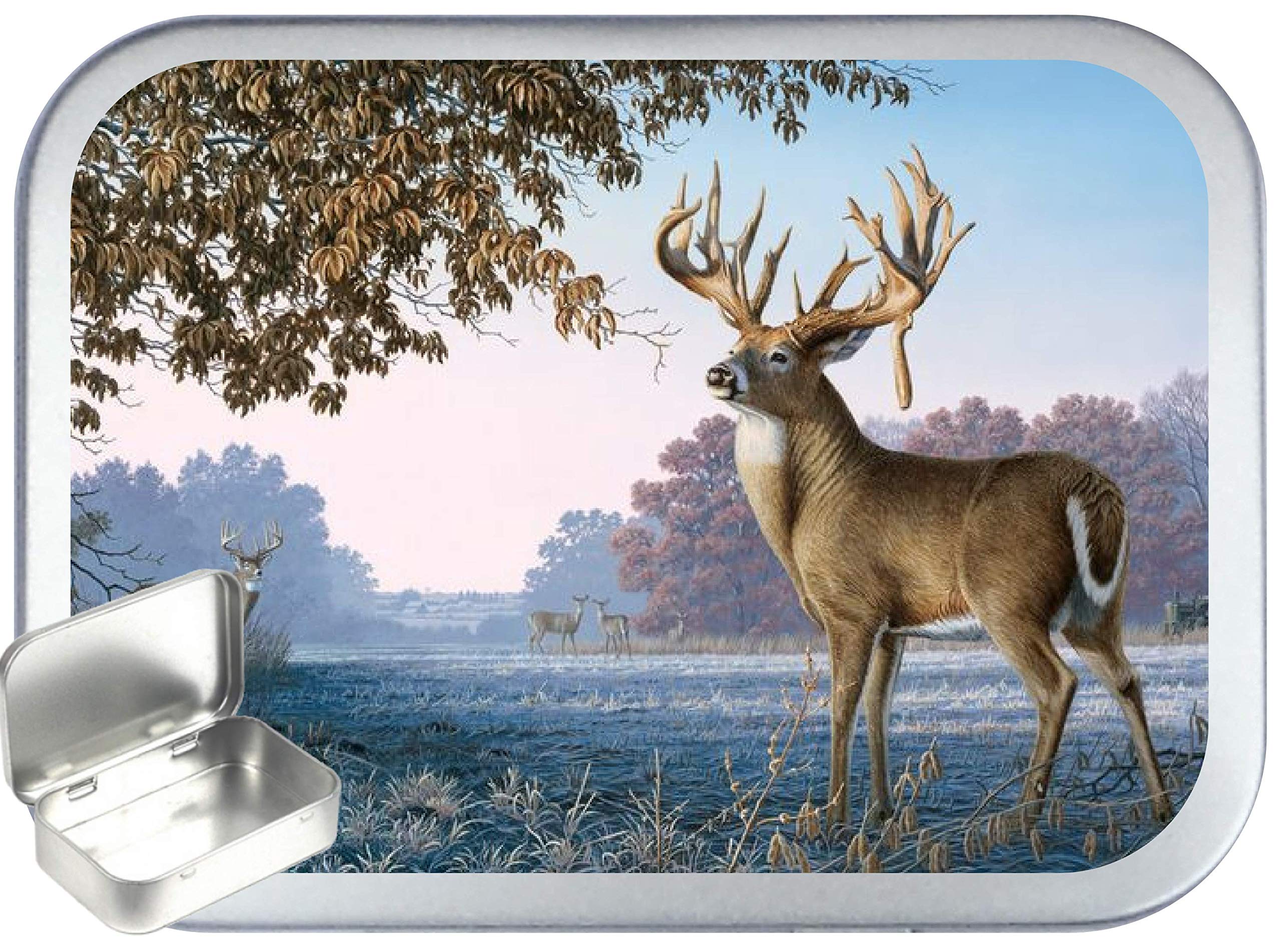 TEEZ Stag Meadow 150ml Silver Hinged Tobacco Tin, Hinged 2oz Tobacco Tin, Storage Tin