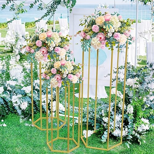 Miniatura 6 de Juego de 3 mesas cilíndricas hexagonales para fiestas, 35.43 pulgadas, juego de 3 mesas cilíndricas para fiestas, bodas, decoración de sala de estar