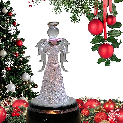 Miniatura 4 de BANBERRY DESIGNS Ángel de cristal con figura de flor de rosa y base LED que cambia de color, 6 pulgadas de alto