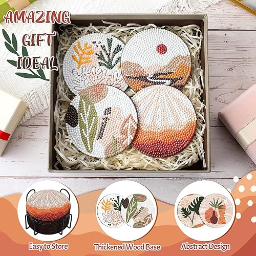 Miniatura 3 de Gejoy 12 posavasos de pintura de diamantes con soporte, kit de pintura abstracta de diamantes para bricolaje, posavasos de arte de diamantes para