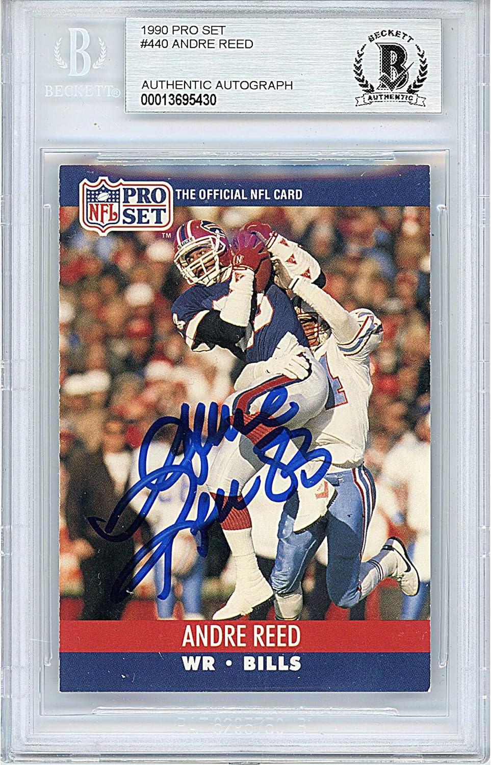 Andre Reed Autographed 1990 Pro Set #440 Football Trading Card Slab Beckett BAS Authentic Slabbed COA Played For Buffalo Bills NFL