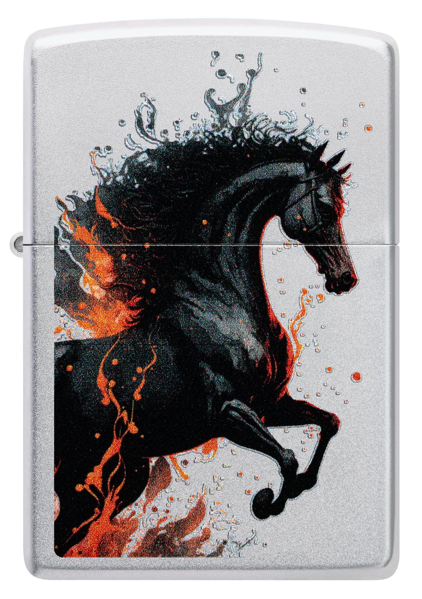 Zippo Sturmfeuerzeug - Fire Horse, Satin Chrome, Color Image - Nachfüllbar - Wiederverwendbar - Windfestes Design - Geschenkbox - Made in USA