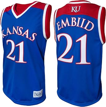 Original Retro Brand NCAA Kansas Jayhawks Joel Embiid #22 Royal Blue Tackle Twill Jersey, Large