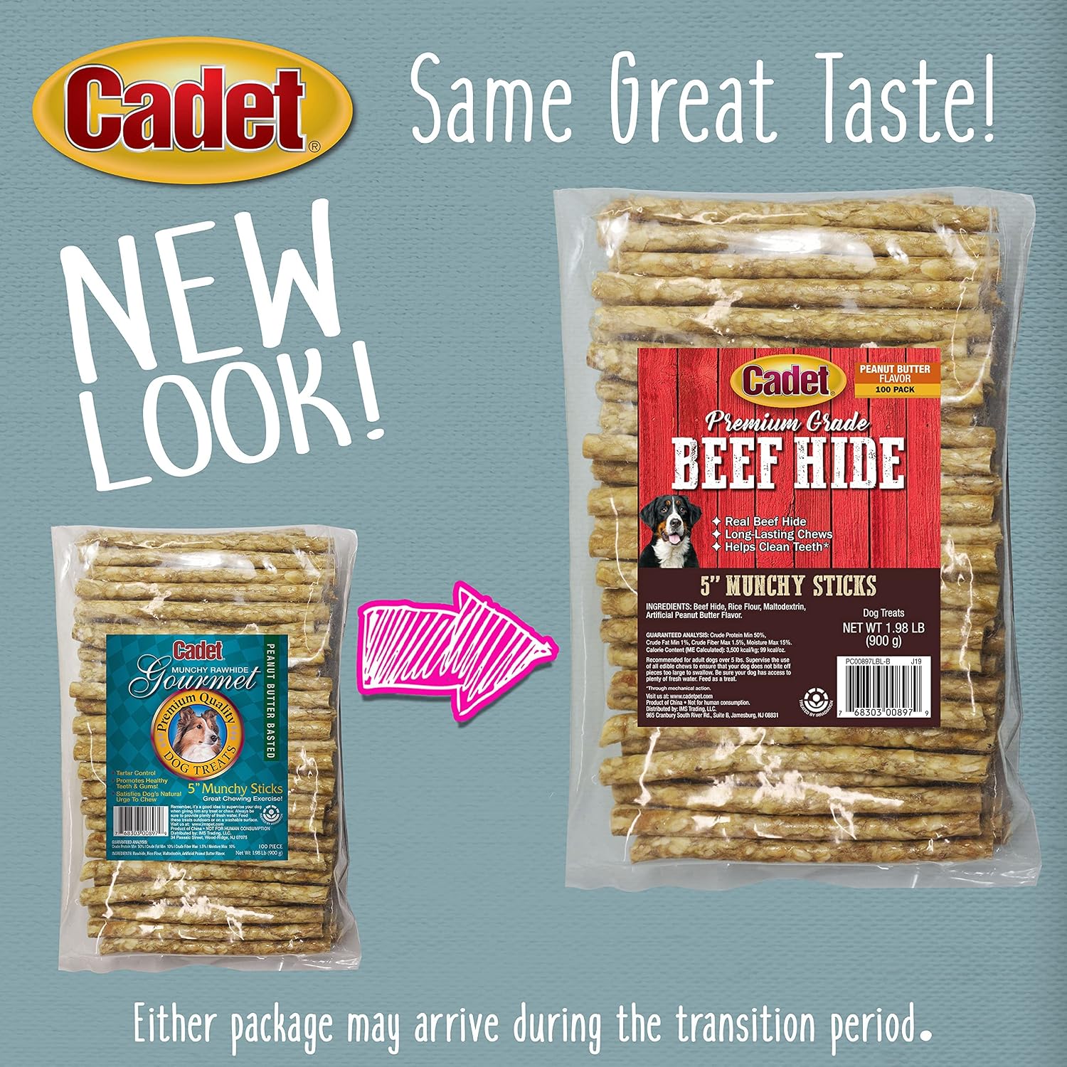 Cadet Premium Grade Munchy Beef Hide Sticks 5" 100 Count