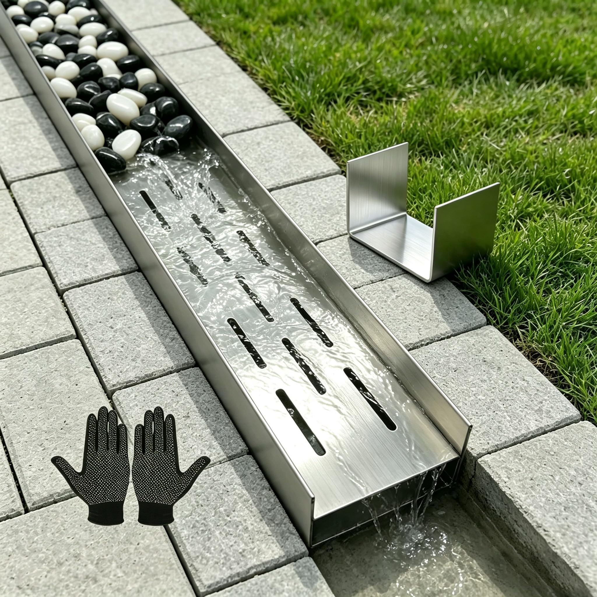 Caniveau de drainage jardin terrasse tout inox 304 de 100cm