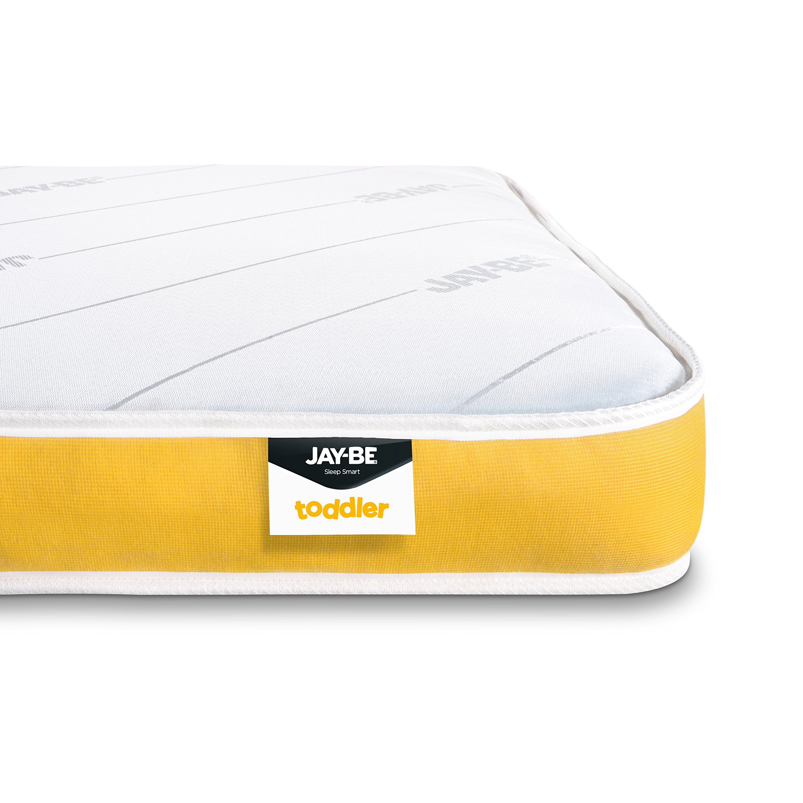 JAY-BE Toddler Anti-Allergy Pocket Sprung Mattress, Steel Spring with Hypoallergenic Airflow Fibre, Single for Ages 2+, White/Yellow (140 x 70 x 10 cm)