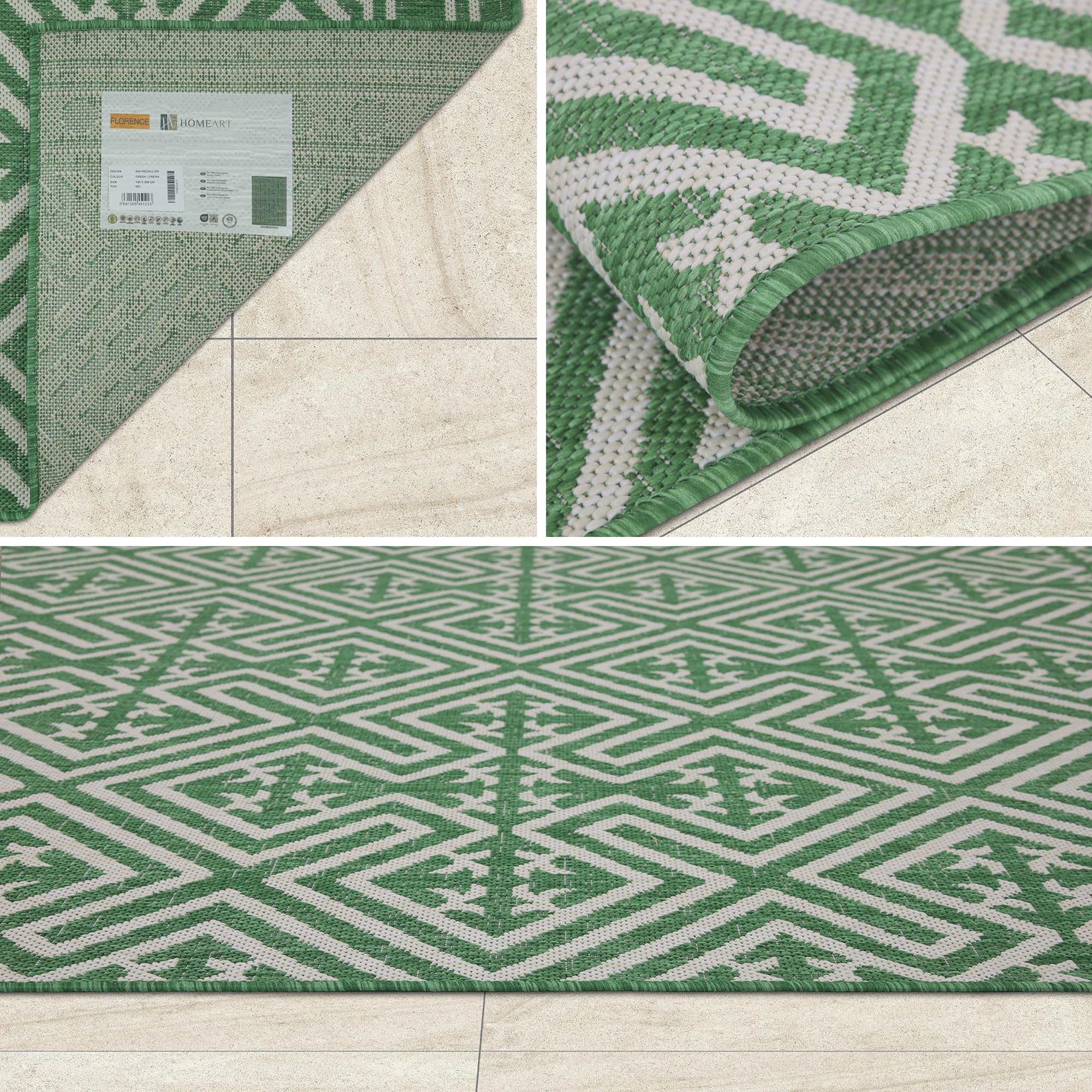 homeart Outdoor Rugs | Easy-Cleaning Indoor & Outdoor Area Rugs for Porch, Deck, Balcony, Garden, Picnic, Kitchen, Hallway | UV & Weather-Resistant Large Patio Rug Mats | Anthracite Cream 80 x 150 cm — view 347