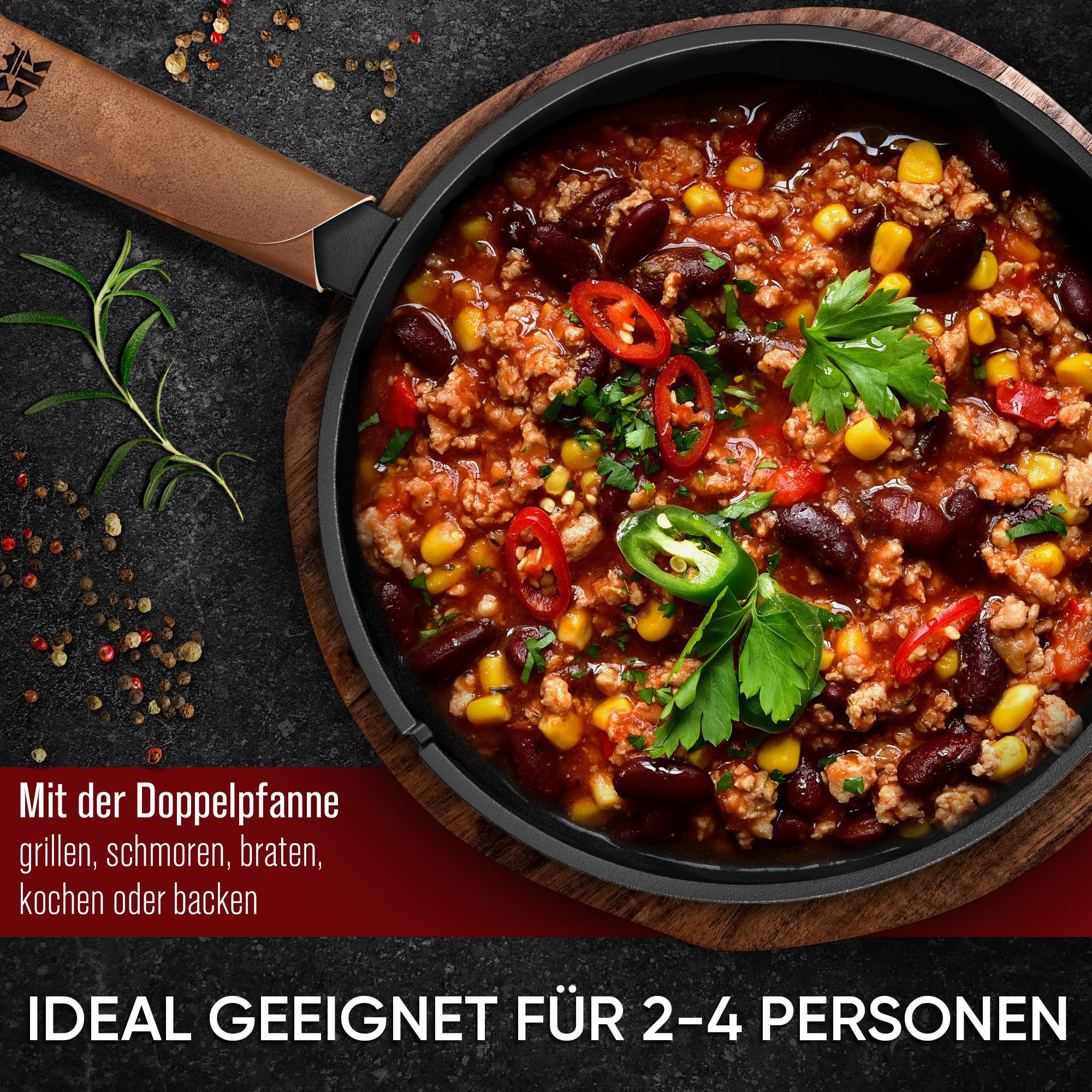 GUSSKÖNIG Dutch Oven - 2 in 1 Eingebrannter Gusseisen Topf 3L & Gusspfanne 1,5L - Cast Iron Pot mit Schmortopf Doppelfunktion - inkl. Kochbuch & Zubehör für BBQ, Camping & Küche - 30 Jahre Garantie