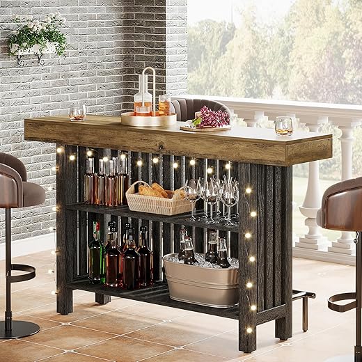 Tribesigns Bar Table with Storage Shelf, 63-Inch Large Mini Pub Table with Footrest, 2-Tier Modern Coffee Bar Cabinet Counter Height Table for Home Kitchen, Bistro, Dining Room, Living Room