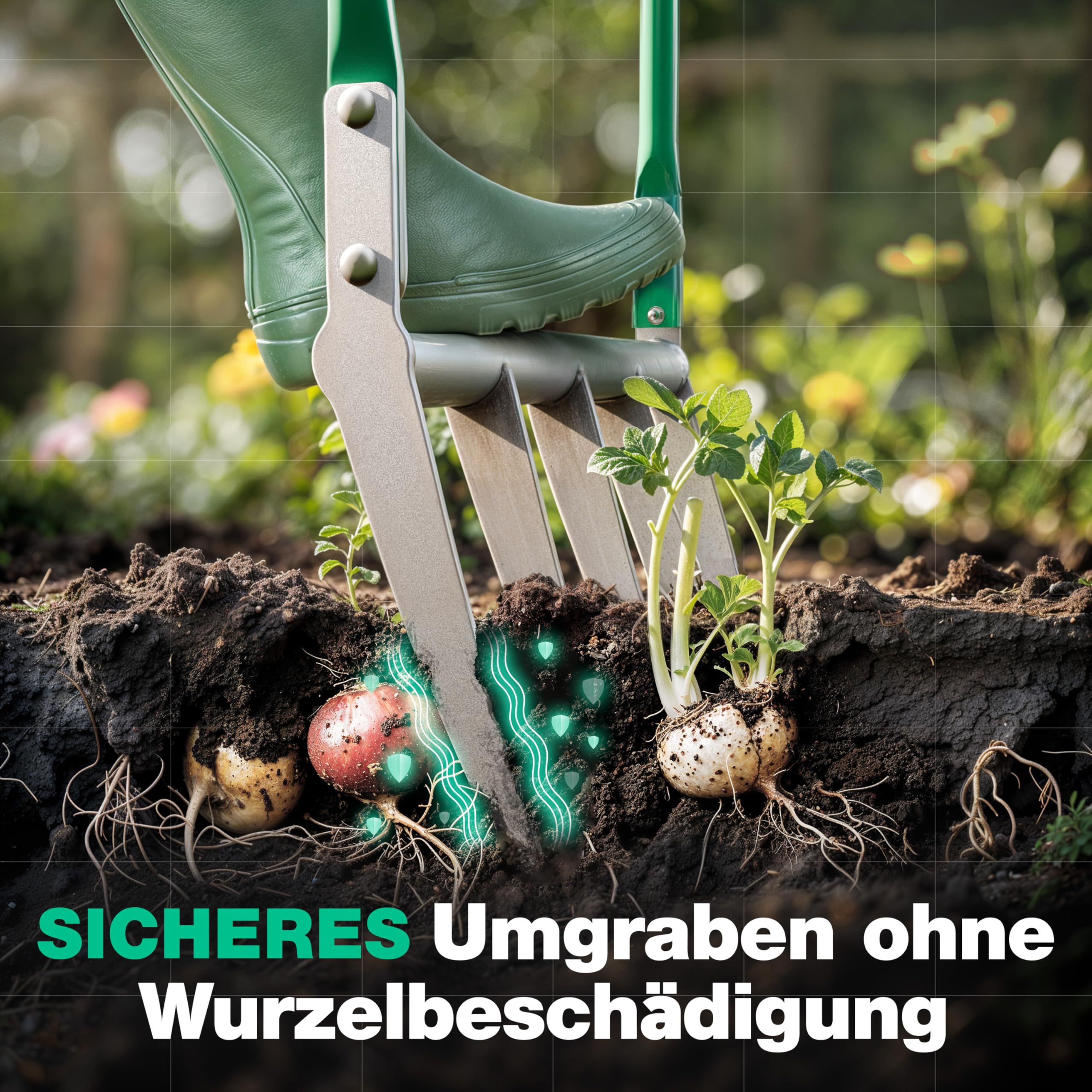 Smabix® Grabegabel mit 5 Zinken, Rückenschonend und extrem robust - Grabgabel/Broadfork für einfache Bodenlockerung und effiziente Gartenarbeit, überlegen gegenüber jeder Spatengabel