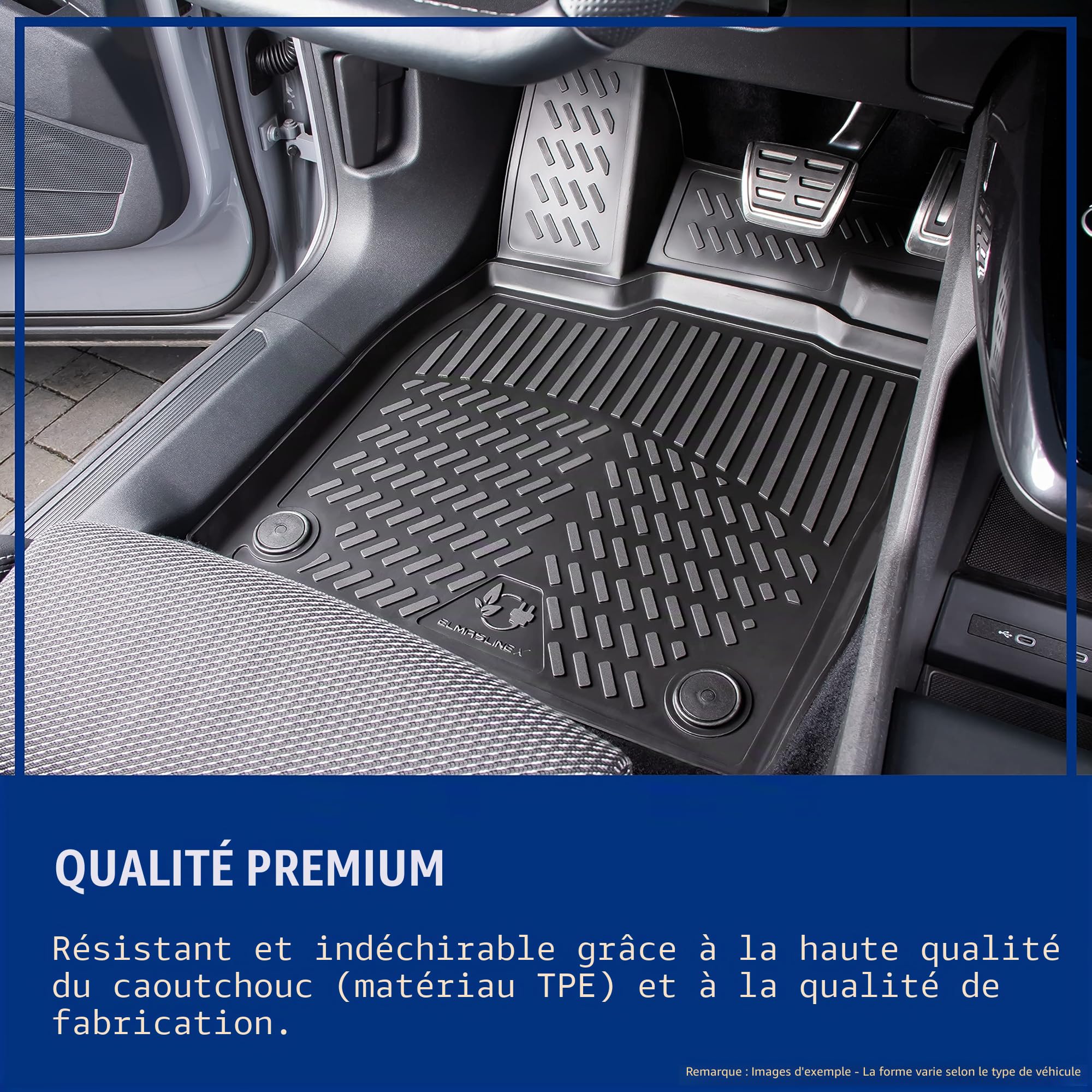 Lot de tapis en caoutchouc design 3D, pour Renault Captur, à partir de 2020, bord extra haut de 5 cm