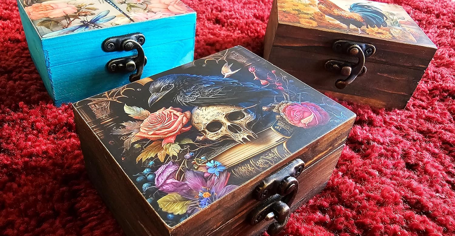 Trinket Box Small Jewelry Keepsake Box | Earrings Necklace Storage Box for Girls Women | Gift Idea, Birthday Christmas, Weddings, Animals Ornaments for Home Décor (Mystical Raven and Skull) image 2