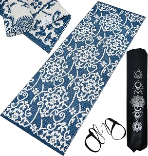 House of Handmade™- Floral Cotton Yoga Mat for Women & Men, 100% Cotton, High Density Anti-Slip Backing, Carry Bag & Strap... Price In India