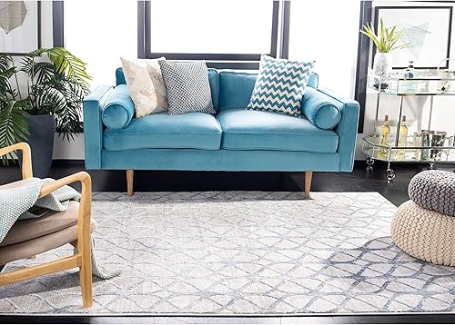 Miniatura 93 de SAFAVIEH Amelia Collection - Alfombra de área de 5.3 x 7.6 pies, color gris y azul marino, diseño geométrico, no desprende pelusa y de fácil