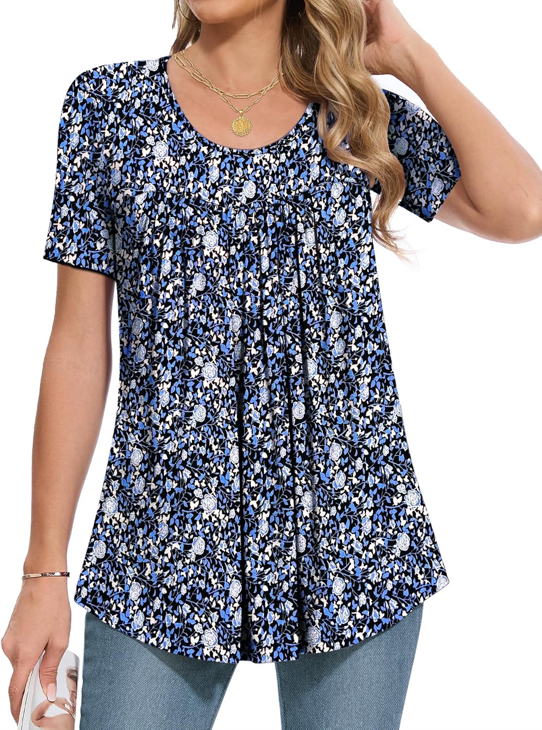 Womens Summer Tops Short Sleeve Shirts for Women Scoop Neck Tops Loose Fit Casual Comfy Women Blouses Flowy Top M-3XL - Image 2