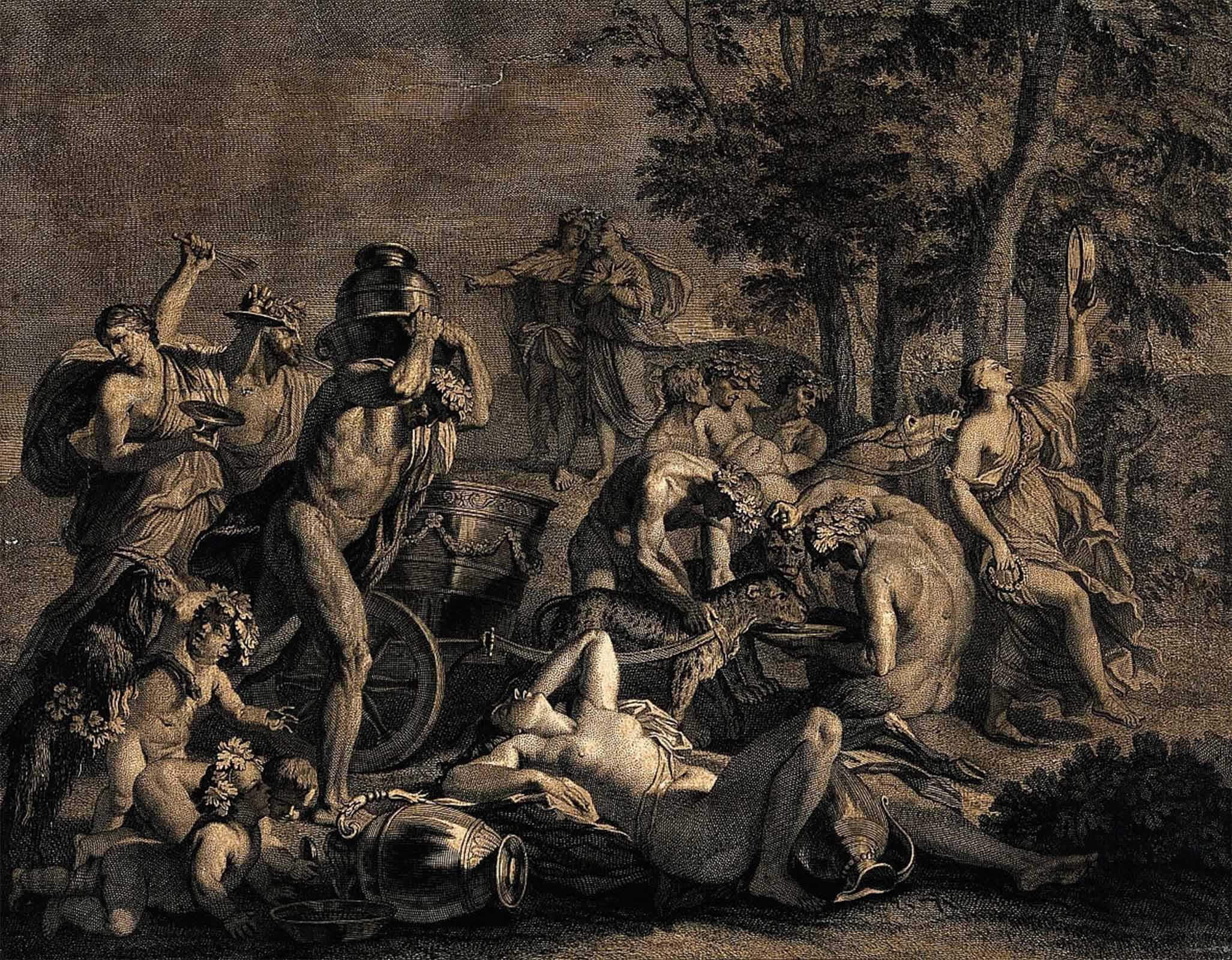 POSTERIIk Famous Modern Artwork Art Mural a Bacchanalian Gathering with Leopards Pulling by Nicolas Poussin Oil Paintings Pictures for Home Decor 60x90cm
