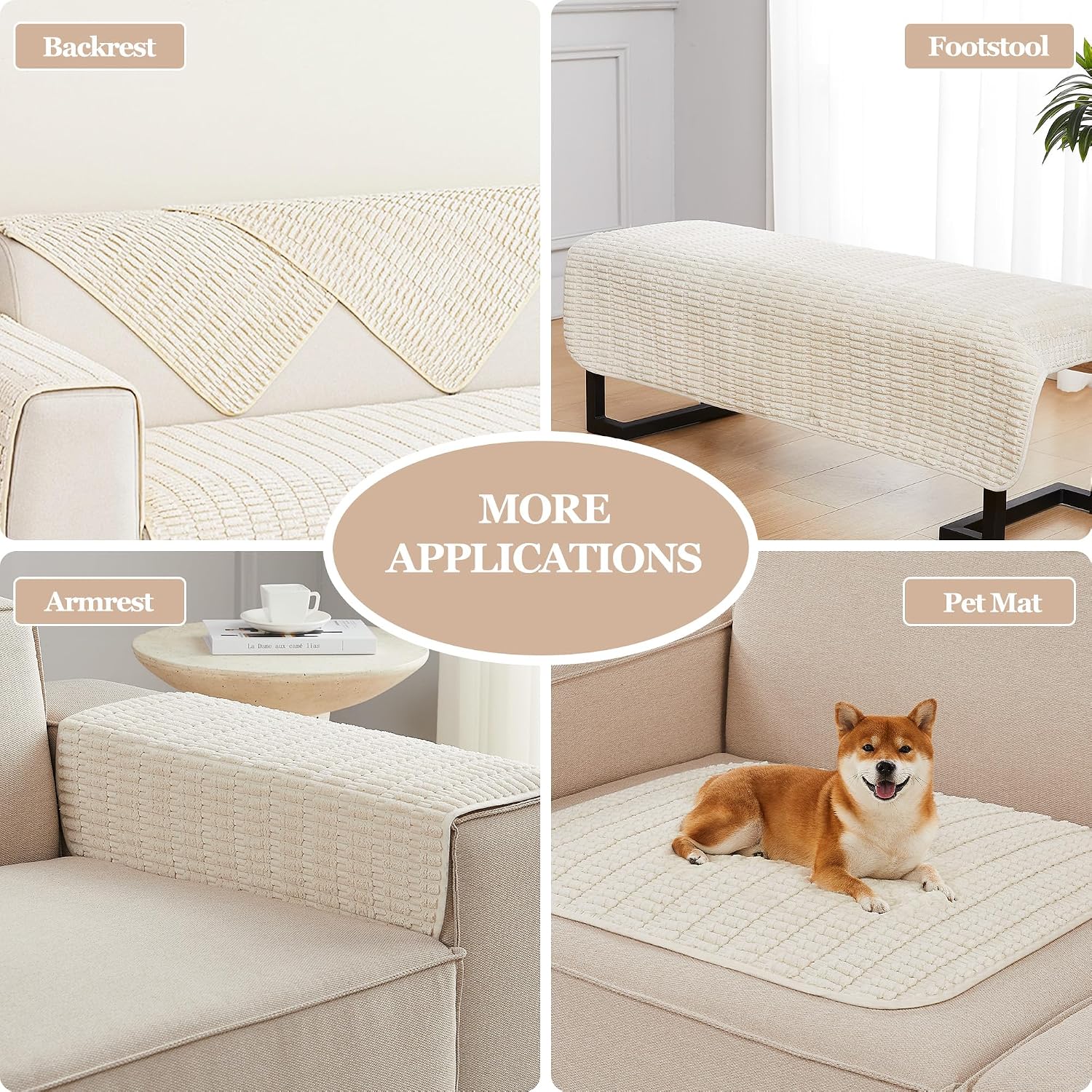 Sofa Armrest Cover Couch Arm Cover Arm Covers for Chair, Anti-Slip Couch Arm Protectors Sofa Arm Rest Covers (Cream White, 18x22x2pcs)