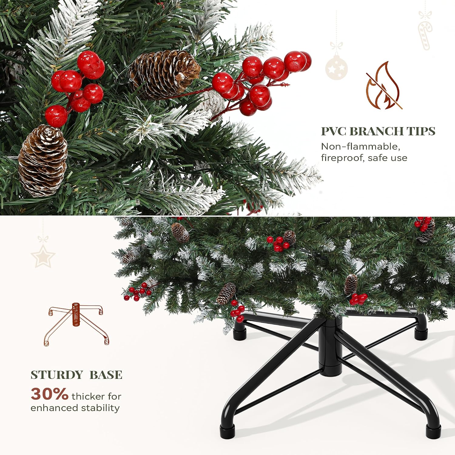 Sturdy X-shaped iron stand and PVC branch tips